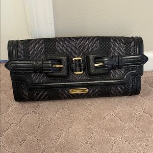 Burberry Black Woven Leather Clutch with Gold Hardware